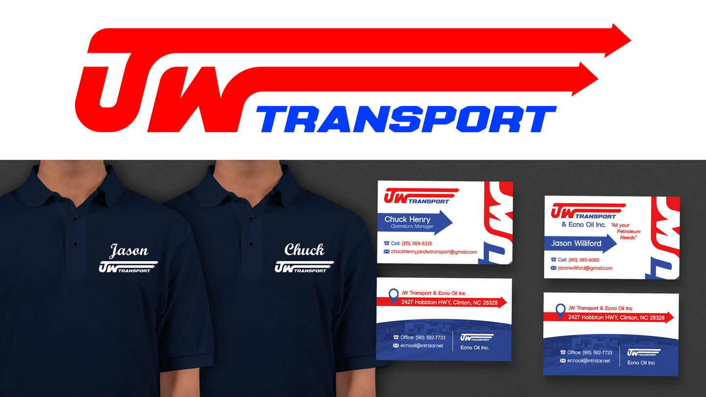 JW Transport Logo Design - Biz Card Design - Polo Shirt Embroidery Design